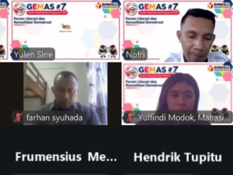 Tangkapan Layar Koordinator Divisi PPPS Bawaslu Manggarai Frumensius Menti Saat menyampaikan Pendapat pada Kegiatan Gemas Edisi VII Bawaslu Kabupaten Kupang