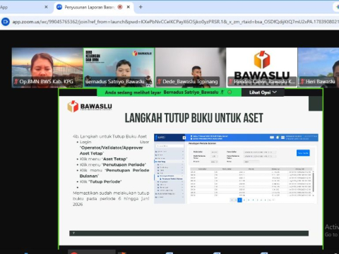 Hasil tangkapan layar Kasubag Administrasi dan Staf Pengelola BMN Bawaslu Kab. Kupang saat mengikuti zoom kegiatan Peningkatan Kapasitas Penyusunan LBKP semester I TA 2026