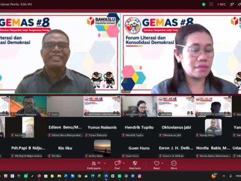 Hasil Tangkapan layar Koordinator Divisi Penanganan Pelanggaran dan Data Informasi Bawaslu Kabupaten Kupang Adam Horizon Bao, S.H. saat menyampaiakan Pengantar pada Gemas Edisi VIII