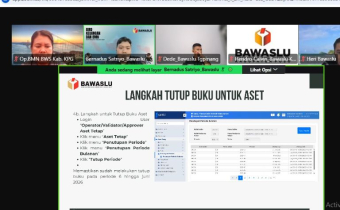 Hasil tangkapan layar Kasubag Administrasi dan Staf Pengelola BMN Bawaslu Kab. Kupang saat mengikuti zoom kegiatan Peningkatan Kapasitas Penyusunan LBKP semester I TA 2026