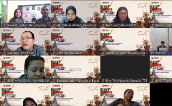 Hasil Tangkapan Layar saat Koordinator Divisi Hukum dan Penyelesaian Sengketa Bawaslu Kabupaten Kupang Jakaria Senin, S.Sos. dan Plh Kasubbag Penanganan Pelanggaran dan Penyelesaian Sengketa Angela G. Bupu, S.H. saat mengikuti kegiatan Temu Obrol Santai Barisan Penyelesaian Sengketa (TOS BARISTE)