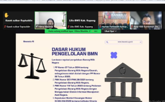 Hasil tangkapan layar saat mengikuti Rapat Sosialisasi Target Indeks Pengelolaan Aset (IPA) dan Penuntasan Pengelolaan Barang Milik Negara (BMN) Kondisi Rusak Berat yang diselenggarakan oleh Bawaslu Republik Indonesia secara daring